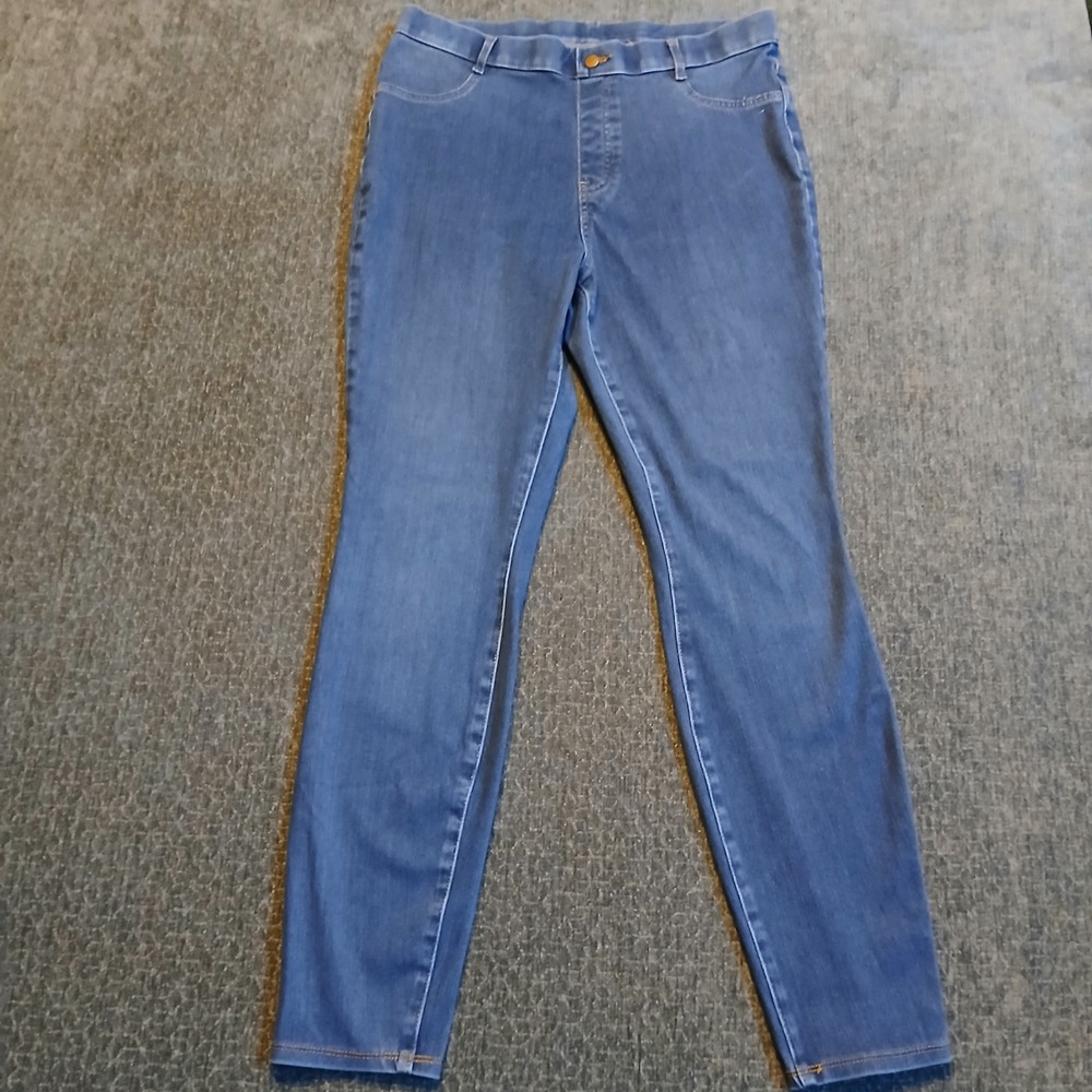 Time and Tru Womens Blue High Rise Pull On Jeggings Size L 12-14 Med Wash